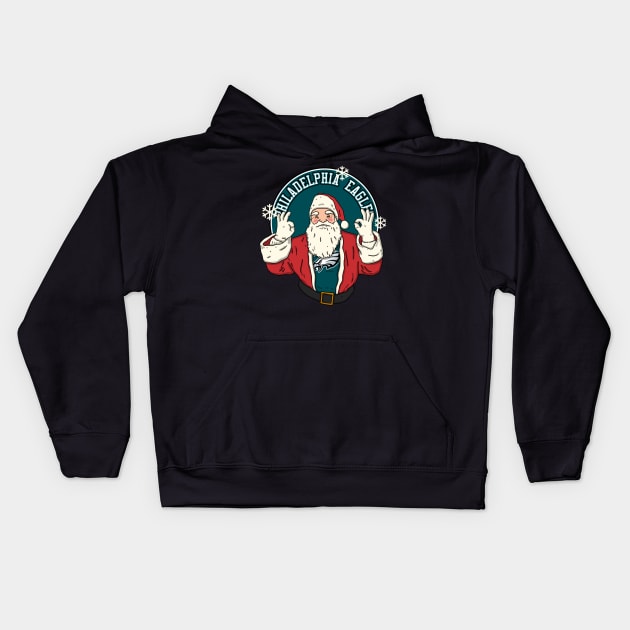 Santa Claus Loves Philadelphia Eagles Kids Hoodie by Luna Illustration